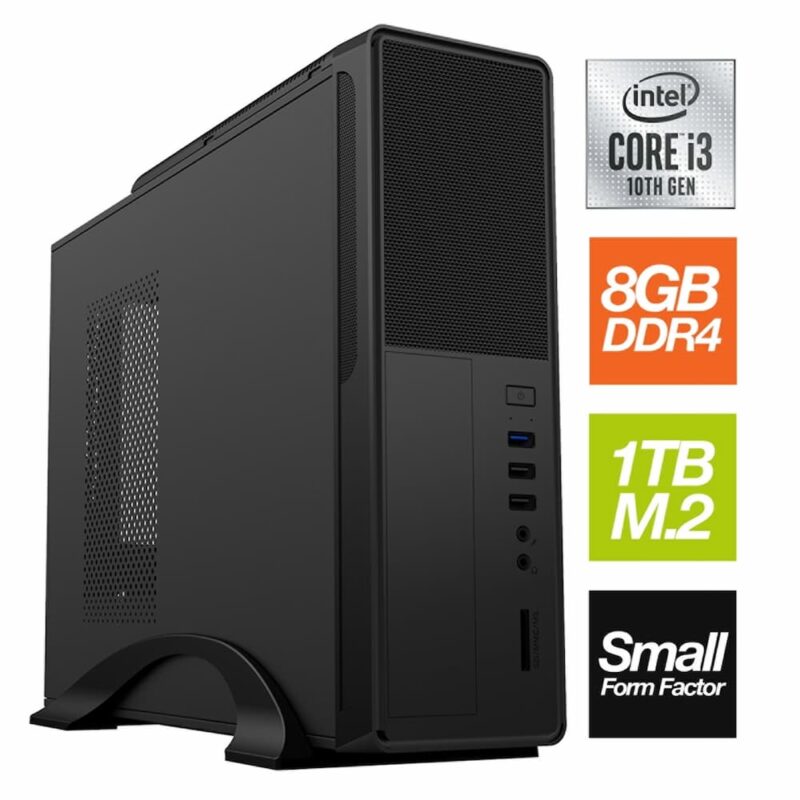 Small Form Factor - Intel i3 10100 Quad Core 8 Thread 3.60GHz (4.30GHz Boost), 8GB RAM, 256GB NVMe M.2, No Optical, Small Foot Print for Home or Office Use - Pre-Built PC